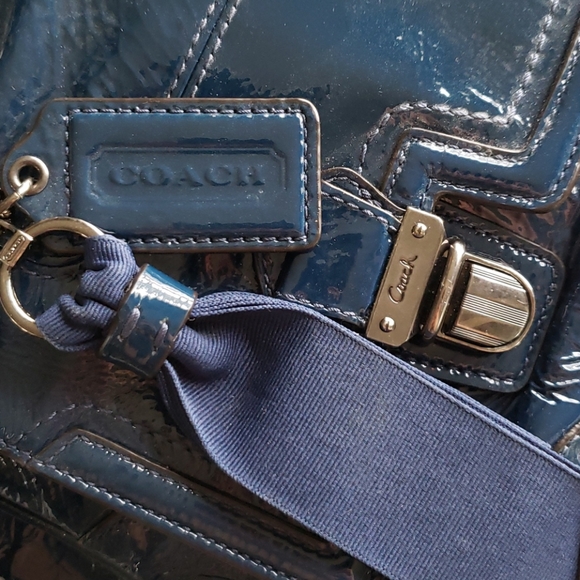 Coach Poppy Blue Push Lock Patent Leather Satchel - Picture 9 of 16